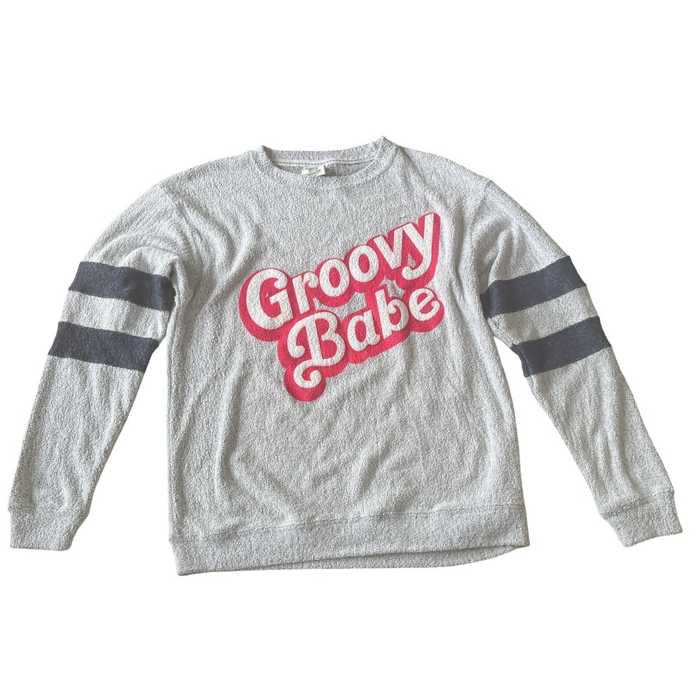 Pacific Co Size M Groovy Babe Barbiecore Crewneck Sweatshirt Reverse Weave Terry